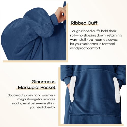 yescool Wearable Blanket Hoodie, Flannel Sherpa Fleece Blanket Sweatshirt for Adults Women Men,One Size Fits All