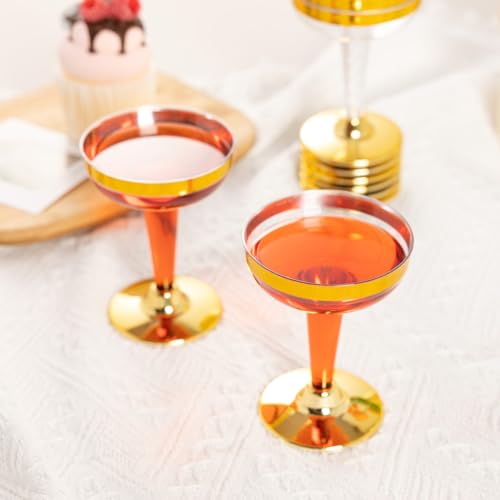 Lullaby 50PCS 5oz Plastic Champagne Coupe Glasses with Gold Rim, Elegant Plastic Champagne Glasses, Unbreakable and Crysta...