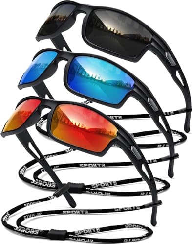 SQOQS Polarized Sports Sunglasses for Men UV400 Protection, Lightweight Wrap Around Sun Glasses for Fishing Cycling Running