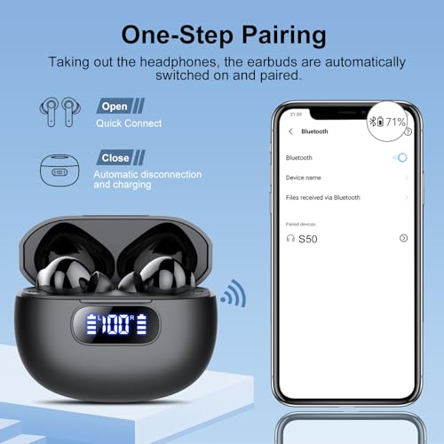 Wireless Earbuds, Bluetooth 5.3 Headphones LED Power Display, 2025 New Wireless Earphones, 4 ENC Noise Cancelling Mic, HiF...