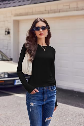 Ekouaer Womens Long Sleeve Shirts 3 Pack Crew Neck Thermal Tops Loose Fit Undershirt Base Layer Trendy Clothes XS-XXL
