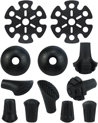 KIDOFLY 12pcs Replacement Rubber Trekking Poles Tips Sets - Universal Anti-Slip End Protectors for Trekking & Hiking Pole