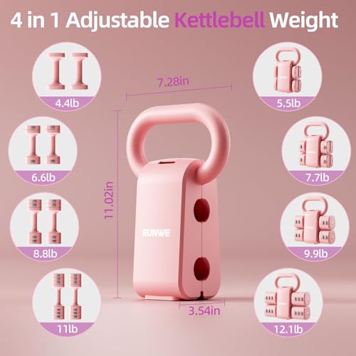 Lightweight Adjustable Dumbbell Kettlebell Set - 4 in 1 Free Weight Set with Kettlebell Grip Converter, Each 2.2 3.3 4.4 ...