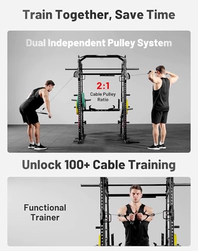 Mikolo Smith Machine, 2200lbs Squat Rack with LAT-Pull Down System & Cable Crossover Machine, Training Equipment with Leg ...