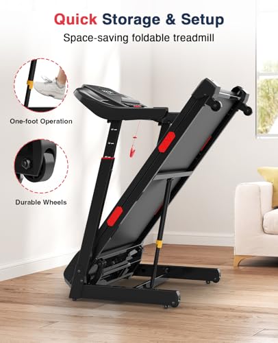 Redliro Treadmill with 15% Auto Incline - 350 lbs Capacity Foldable Running 3.0HP Treadmill for Home - Adjustable Handrail...