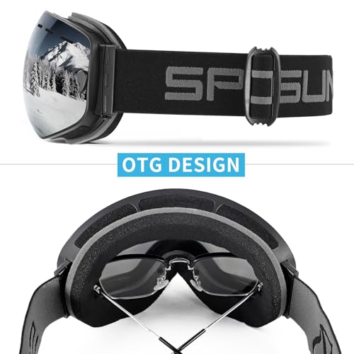 SPOSUNE Ski Goggles Over Glasses - Snow Goggle for Men Women Youth Snowboard Skiing - UV400 Anti-Fog Snowmobile Goggles