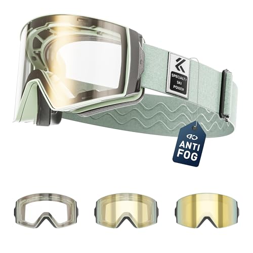 KAPVOE Ski Goggles Photochromic & Color - Anti-fog UV400 Protection Magnetic Lenses OTG Helmet Compatible for Men Women K721