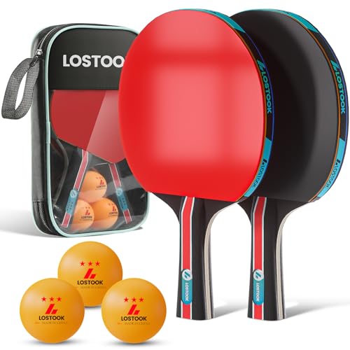 Lostook Professional Ping Pong Paddles Set of 2/4 with Portable Oxford Cloth Ping Pong Case and 3 Star Balls, Table Tennis...