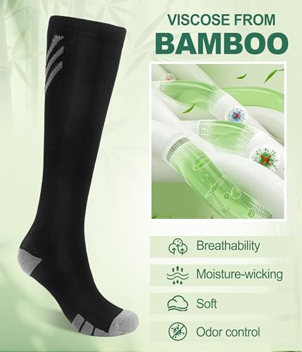 JODUCE Bamboo Viscose Compression Socks for Men & Women 3 Pairs,15-25 mmHg Knee-High Socks Support for Flying Travel Daily