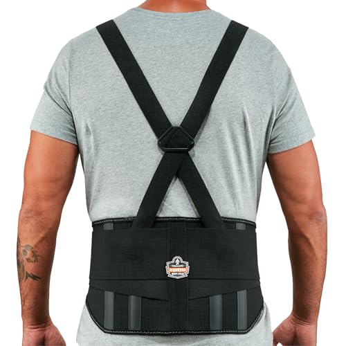 Ergodyne ProFlex 1600 Back Support Brace, 9" Extended Support, High Cut Front For Mobility, Large,Black