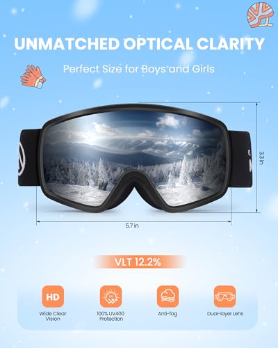 OutdoorMaster Kids Ski Goggles OTG Snowboard Goggles with 100% UV Protection Kids Snow Goggles for Boys Girls Toddler