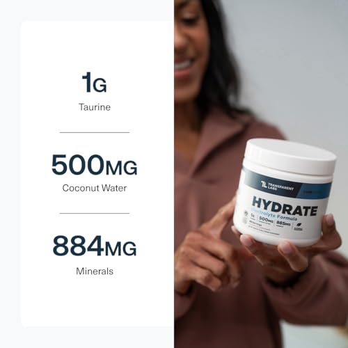 Transparent Labs Hydrate Sugar Free Electrolytes Powder - Hydration Powder Electrolytes with Coconut Water, Calcium, Tauri...