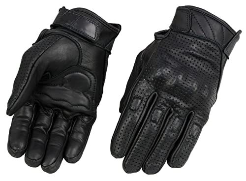 Milwaukee Leather MG7500 Men's Black Perforated Leather Gel Padded Palm Motorcycle Hand Gloves W/ 'Rubberized Hard Knuckl...