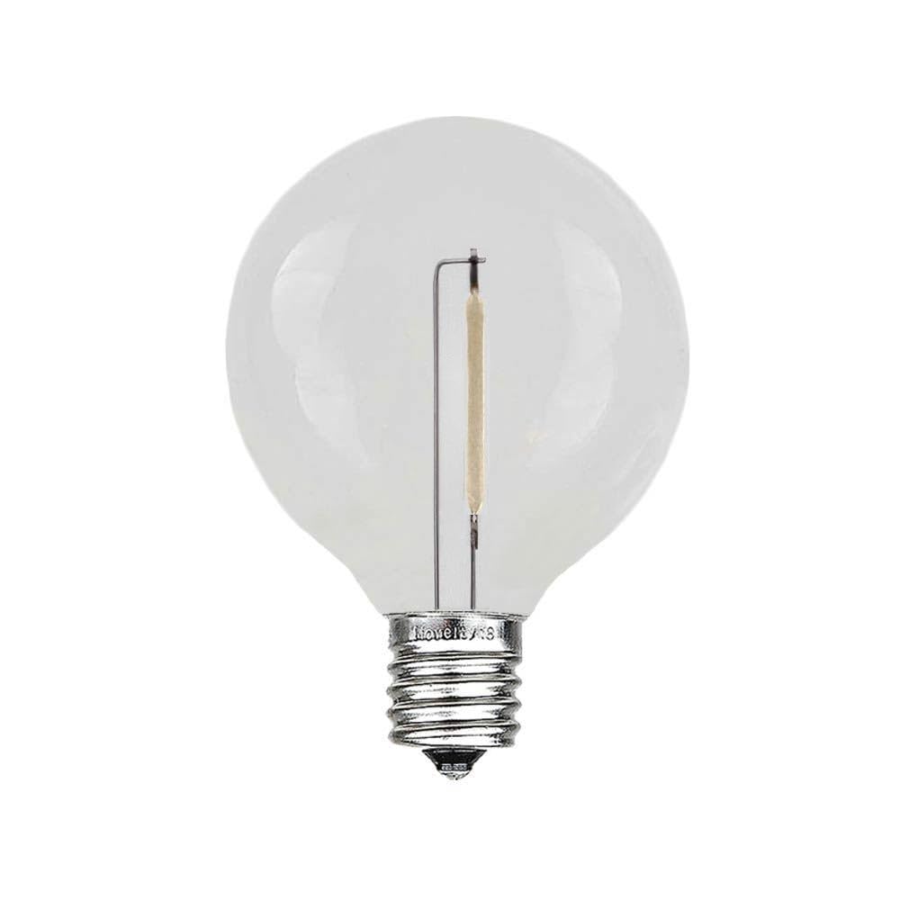 Novelty Lights 25 Pack Pure White G40 Led Filament String Light Bulbs  E12/C7 Candelabra Base  5 Watt Equivalent  Shatterproof Replacement Bulbs For Patios  Canopy Lighting
