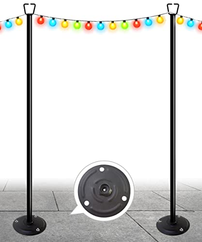 Queension 10FT Ground Base String Light Poles for Outdoor String Lights for Garden, Backyard, Patio Lighting Stand for Par...