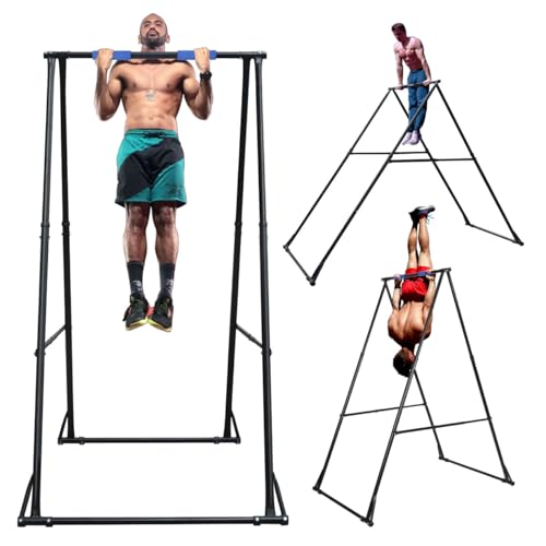 KT TOES DON'T TOUCH GROUND Foldable Free Standing Pull Up Bar Stand Sturdy Power Tower Workout Station For Home Gym Streng...