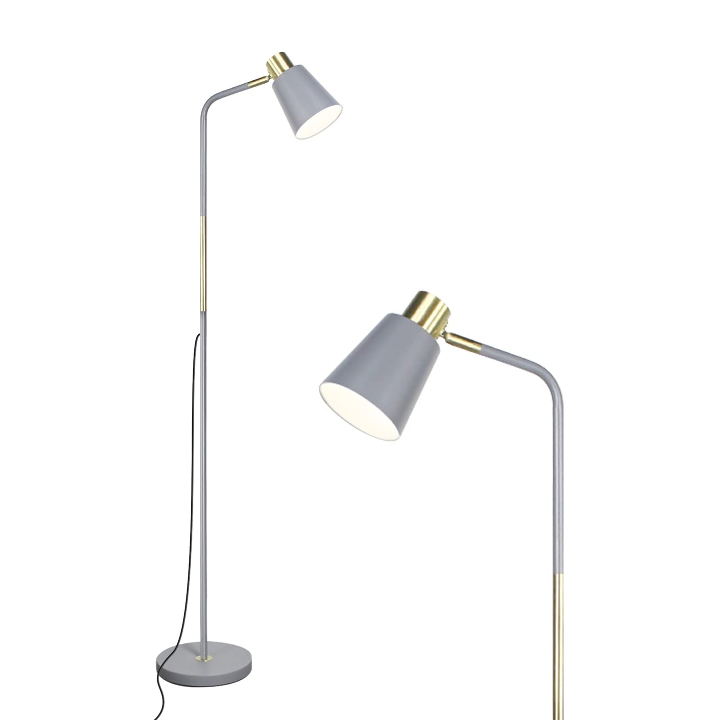 LALISU Industrial Floor Lamp - Adjustable Metal Heads, Rustic Farmhouse Design, Gray, Ideal for Living Room & Bedroom Décor