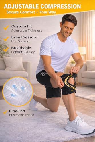 KNEEBRIGHT Light Hinged Knee Brace for Women, Strong Adjustable Compression Knee Brace for Men, Quick Wrap Around Patella ...