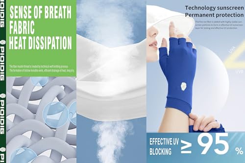 PIQIDIG Men's Women's SPF Fingerless Gloves Mittens Sun Protection Unisex Driving Gloves UPF 50+ With Silicone Gel