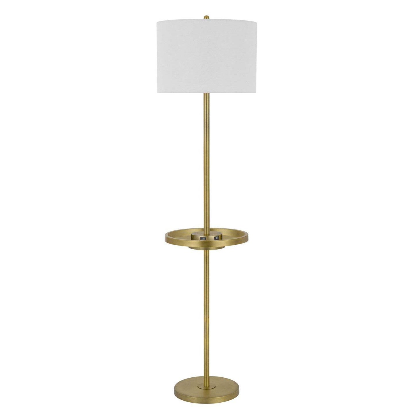 HomeRoots Brass Tray Table Floor Lamp, 62 in. Height, Metal Construction, White Square Shade