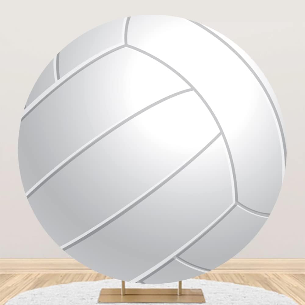Leyiyi 4x4ft Abstract White Volleyball Round Backdrop Cover Polyester Outdoor Sports Themed Photography Background Volleyball Party Photo Backdrop Boys Girls Birthday Party Deecorations Banner