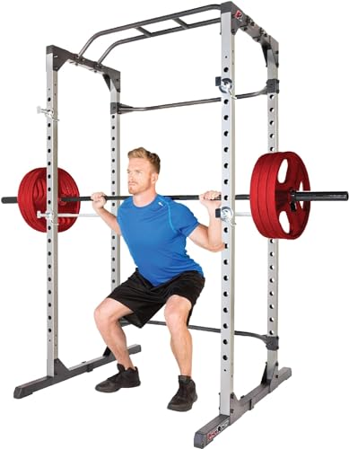 Fitness Reality Power Cage Squat Rack with Optional LAT Pulldown, Cable Crossover, 800 lb Capacity, Multi-Grip Pull-Up Ba...