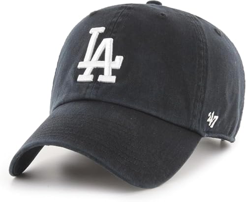47 Brand MLB Black White Primary Logo Clean Up Adjustable Baseball Cap Hat, Adult One Size Fits All