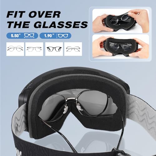 VOZAPOW Ski Goggles Anti-Fog with HD Lens, UV Protection, Magnetic Lens, OTG Snowboard Snow Goggles for Men Women