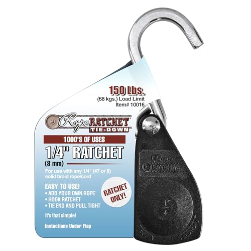 Rope Ratchet 1/4" Tie Down Pulley Hanger, Heavy Duty Locking Mechanism, Tightener for Shade Sails, Hammocks, Canopy Anchor...