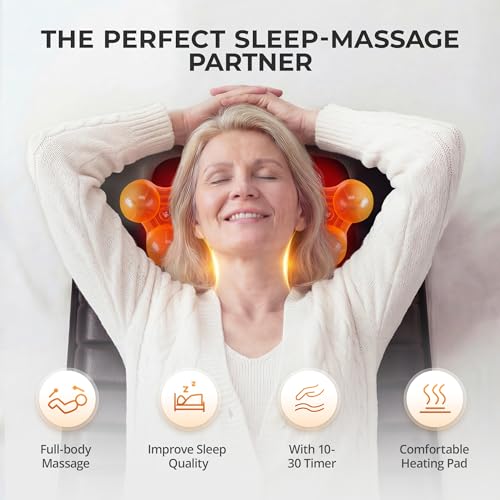 Himouta Shiatsu Full Body Massage Mat with Heat, Detachable Massager Pad, 10 Vibrating Motors, 9 Intensity Levels, Deep Ti...
