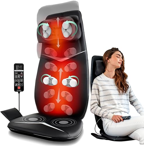 Zyllion Shiatsu Neck and Back Massager with Heat for Chair - 3D Electric Full Body Kneading Deep Tissue Massage Pad with S...
