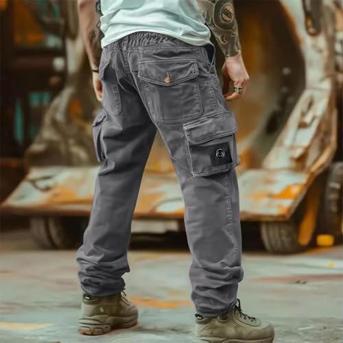 Relaxed Fit Cargo Pants for Men Comfort Drawstring Elastic Waist Pants Work Stretch Lightweight Straight Leg Baggy Trousers