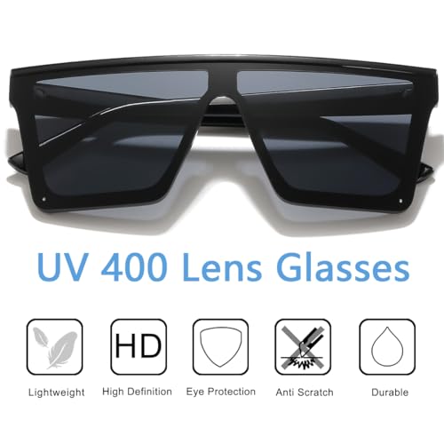 aisswzber Square Oversized Sunglasses for Women and Men Fashion Flat Top Goggle Siamese Lens