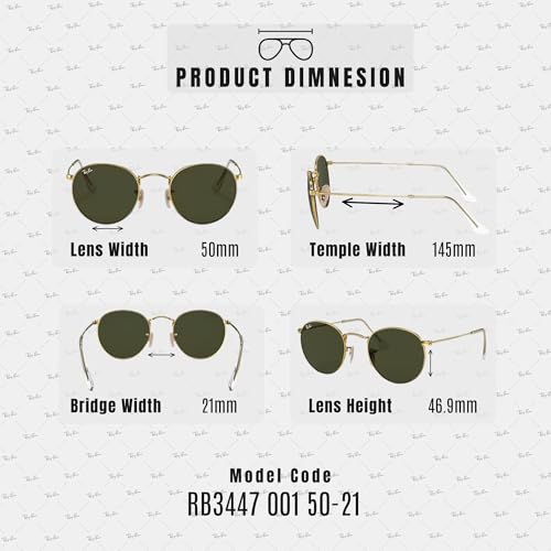 Ray-Ban RB3447 ROUND METAL Sunglasses with Polished Arista Gold Frame With Solid G-15 Green 50mm Lenses Includes an Offici...