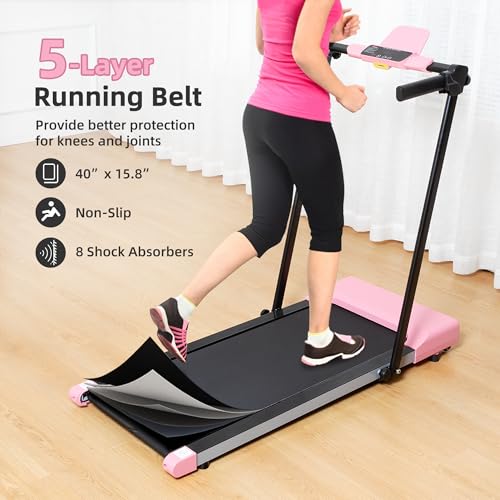 SnyFuitur Walking Pad with Handle Bar, Foldable Treadmill for Small Space - with Handles, Safety Key, 2.5HP Quiet Brushles...