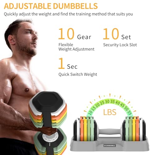 SKOK Adjustable Dumbbells Set, 55LB Adjustable Dumbbell Weight Set for Men and Women with Anti-Slip Fast Adjust Weight by ...
