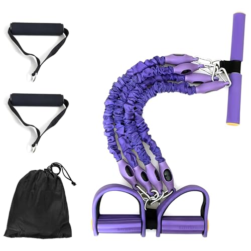 Foot Pedal Resistance Band with Handle Sit up Exerciser for Women Men Full Body Muscle Workout, Adjustable Pull Rope for L...