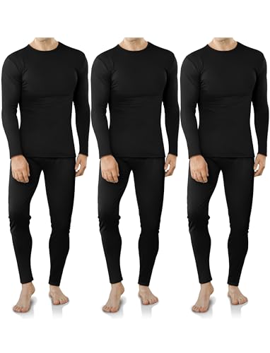 VZV 3 Set Thermal Underwear for Men Fleece Lined Long Johns Mens Thermals Top and Bottom Set Base Layer for Cold Weather
