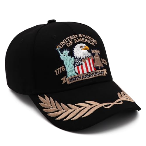 United States 250 Anniversary USA Hat, 1776-2026 Adjustable Embroidered Patriotic Hats 250 American Hat for Men Women