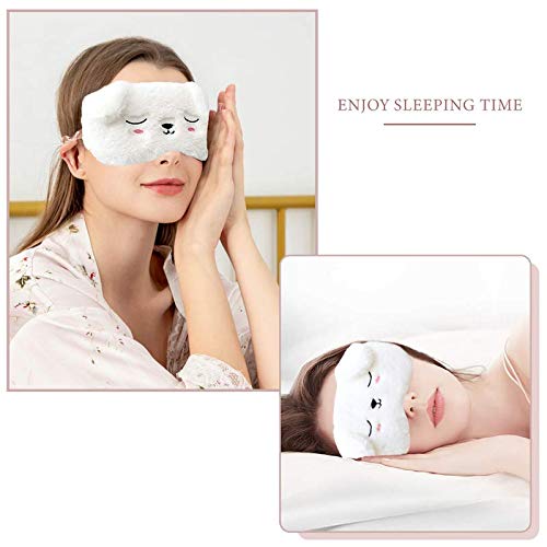 EleCharm Cute Animal Sleeping Mask Soft Plush Eye Mask Blindfold Cover for Kids Girls Women Home Sleeping Traveling (White Dog)