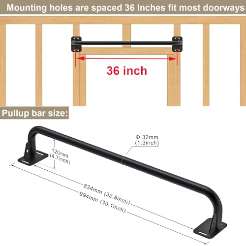 Pull Up Bar Wall Mount 440 LBS Capacity Doorway Chin Up Bar Multifunctional Steel Chinup Bar with with Resistance Band Hoo...