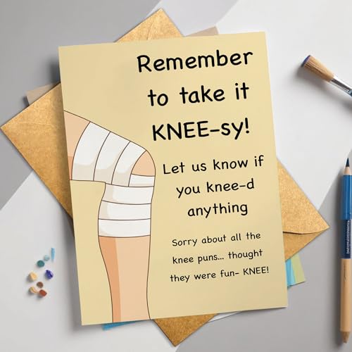 Funny Knee Surgery Get Well Soon Card – Take It Knee-sy Recovery Pun Greeting Gift for Friends, Family, Coworkers, Men, Wo...