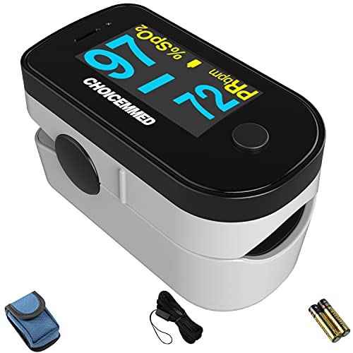 CHOICEMMED Black Dual Color OLED Finger Pulse Oximeter - Blood Oxygen Saturation Monitor with Color OLED Screen Display an...