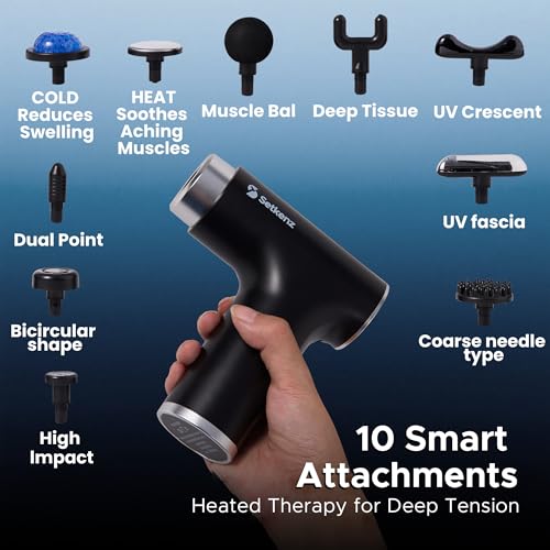 Setkenz Massage Gun with Heat and Cold Head – Deep Tissue Muscle Massager for Pain Relief – 10 Heads – Quiet, Portable, Ho...