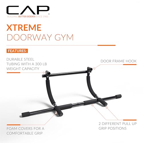 CAP Barbell Xtreme Doorway Pull-Up Bar | Portable Door Frame Chin-Up & Push-Up Bar for Home Gym | 300 lb Capacity Calisthe...