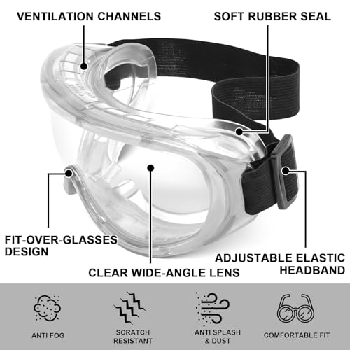 OXG 6 Pack Protective Safety Goggles Anti-Fog, Adjustable Chemical Splash Eye Protection Science Lab Goggles for Women Men