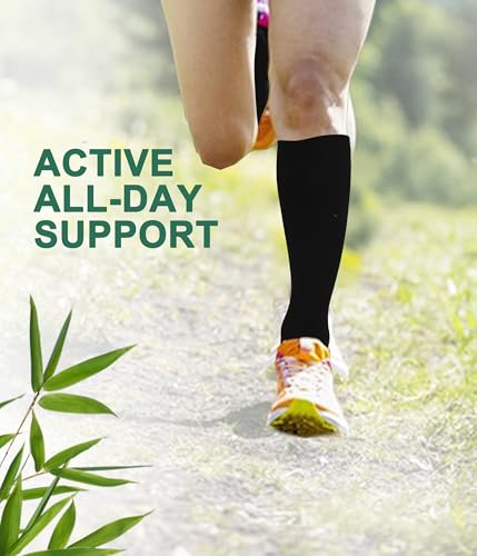 JODUCE Bamboo Viscose Compression Socks for Men & Women 3 Pairs,15-25 mmHg Knee-High Socks Support for Flying Travel Daily