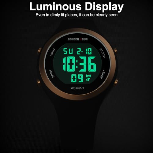 GOLDEN HOUR Waterproof Sport Women's Digital Chronograph Silicone Strap Watch