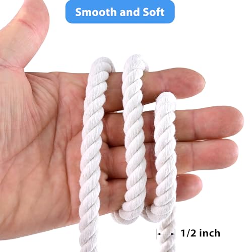 White Cotton Rope 1/2in × 100ft Natural Twisted,Available as Used for Tug of War, Navigation, Fitness and Making Handicraf...