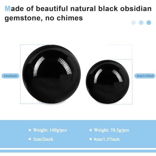 Learay 2 Pcs Black Obsidian Baoding Balls, Chinese Health Exercise Massage Balls with Carry Pouch for Stress Relief Hand E...